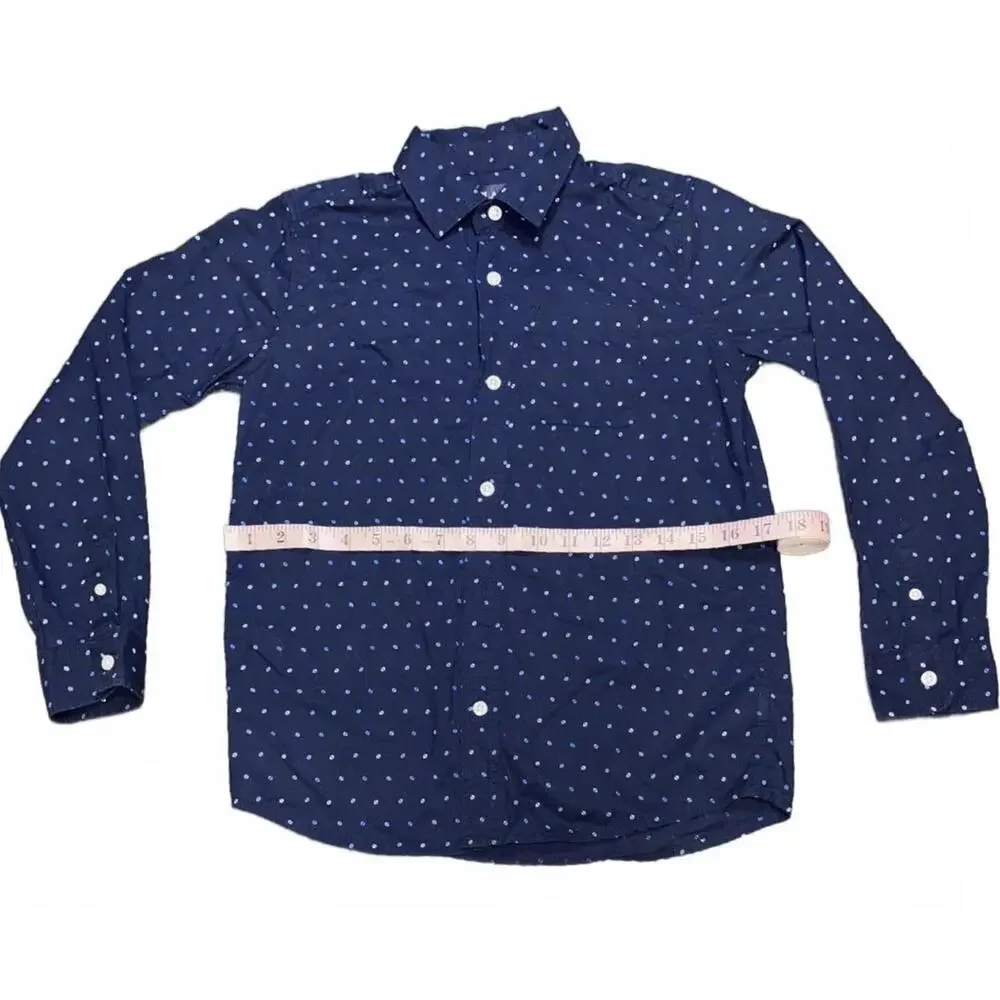 PLACE Navy Blue Polka Dot Casual Button-Up Shirt - Boys large‎ Size 10/12